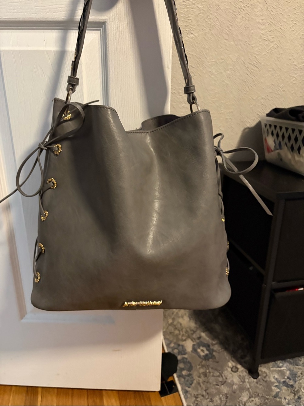 Betsey Johnson Gray Shoulder Bag with Gold Accents